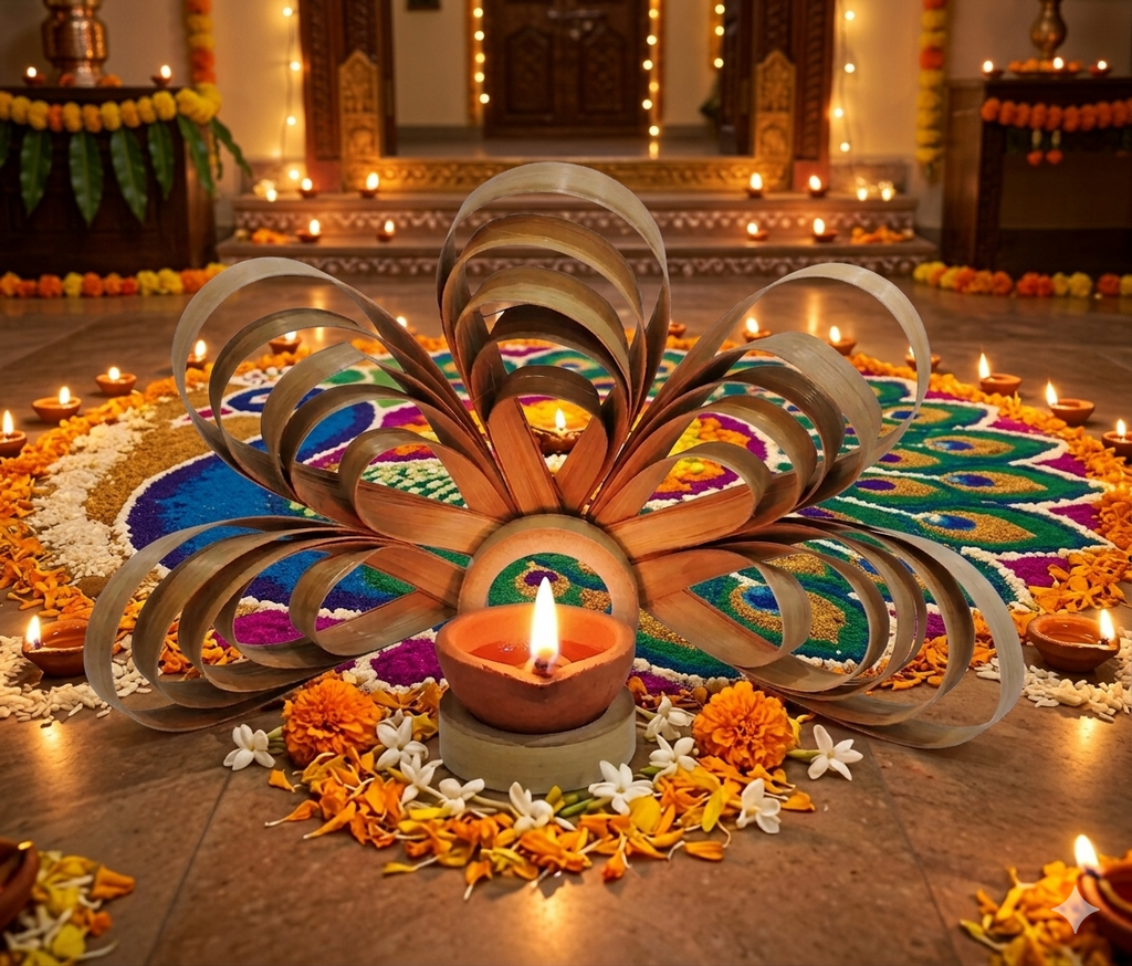 Bamboo Diya Peacock