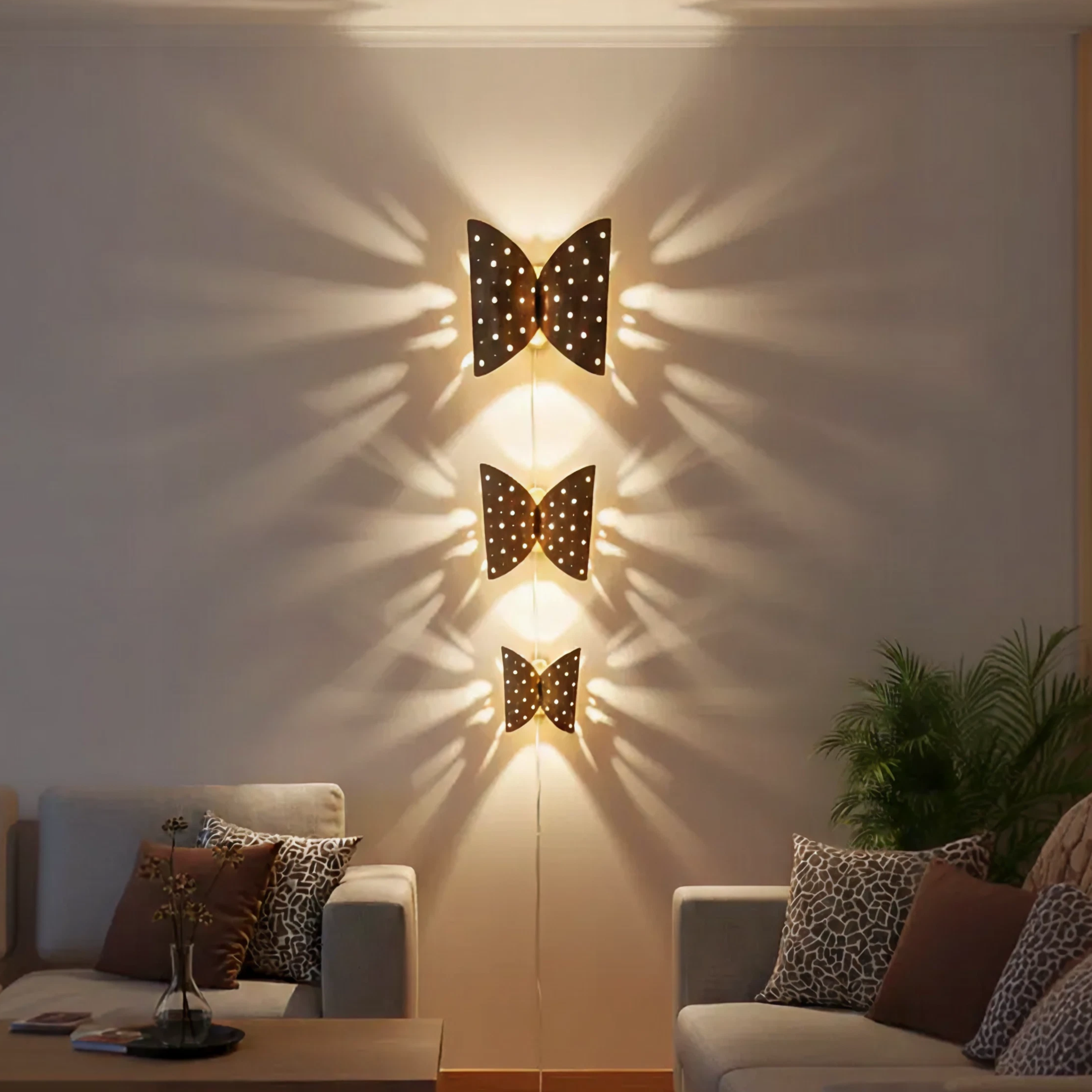 Bamboo Wall Lamp- Butterfly Motif.