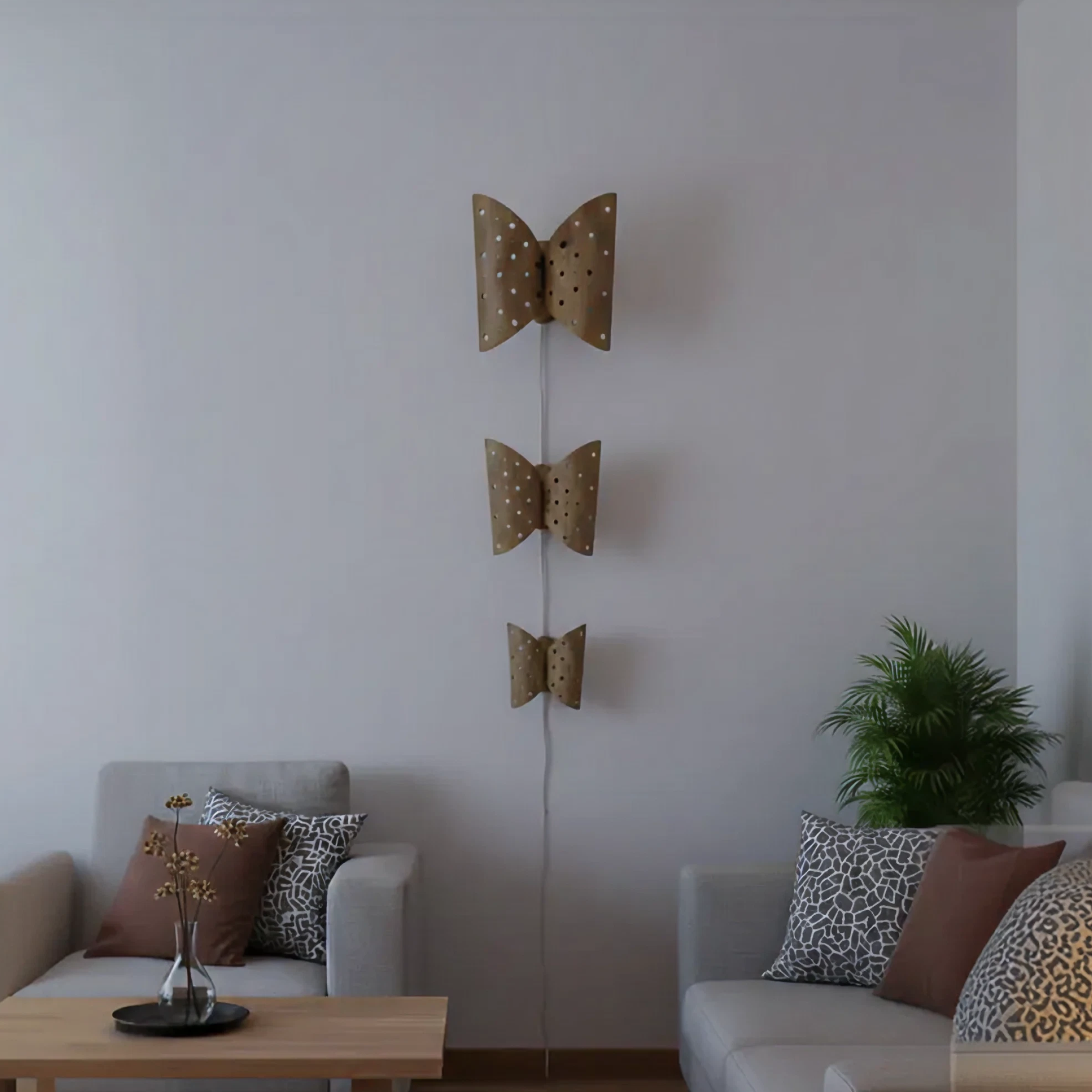 Bamboo Wall Lamp- Butterfly Motif.