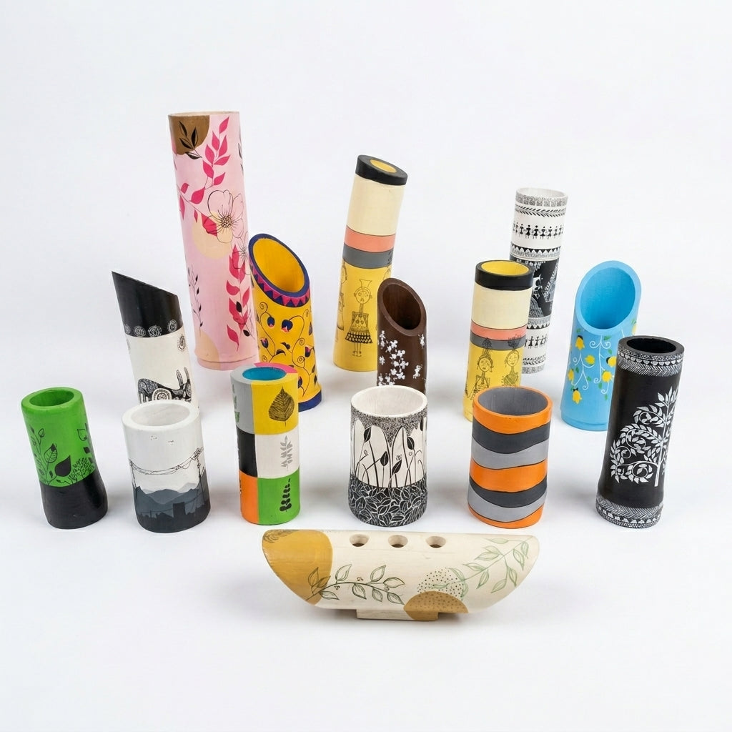 Bamboo Flower Vas Hand painted